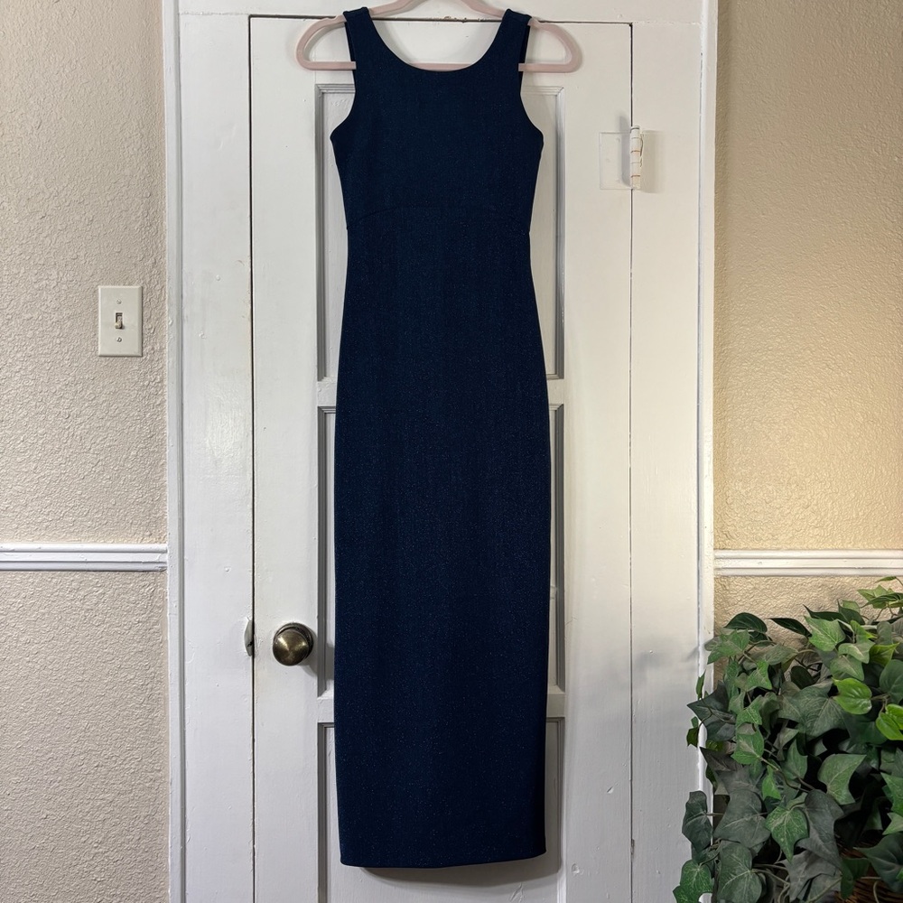 Betsey Johnson Vintage Dark Blue Shimmer Maxi Dress - Picture 4 of 15